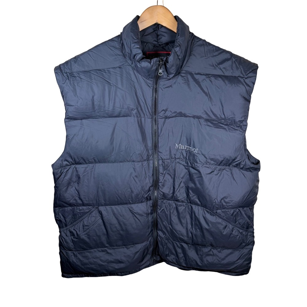 Marmot Puffer Vest Men XL Blk Goose Down Insulated Full Zip Gorpcore Winter Ski